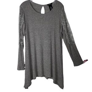 Premise Shelter Gray Heather Lace Top Long Sleeve Ribbed Asymmetrical  Sweater L